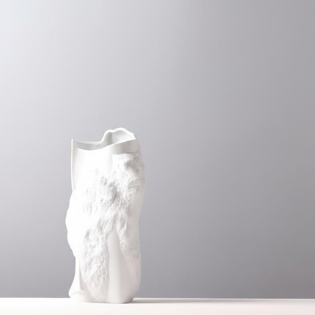 Close up of white matte textured vase detail