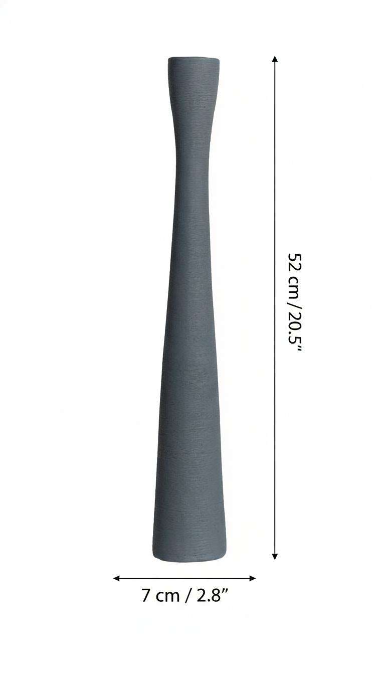Full view of tall slender textured grey vase