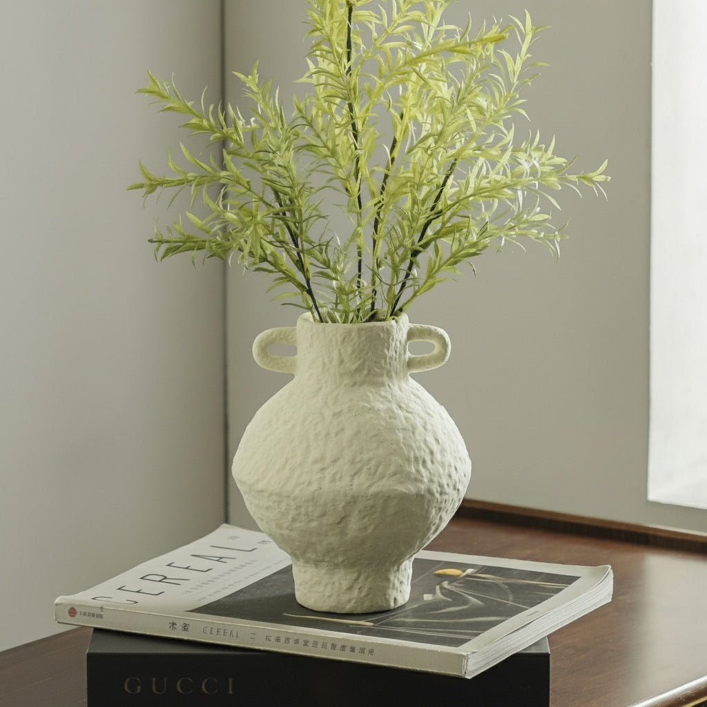 Textured Matte Round Handled Vase