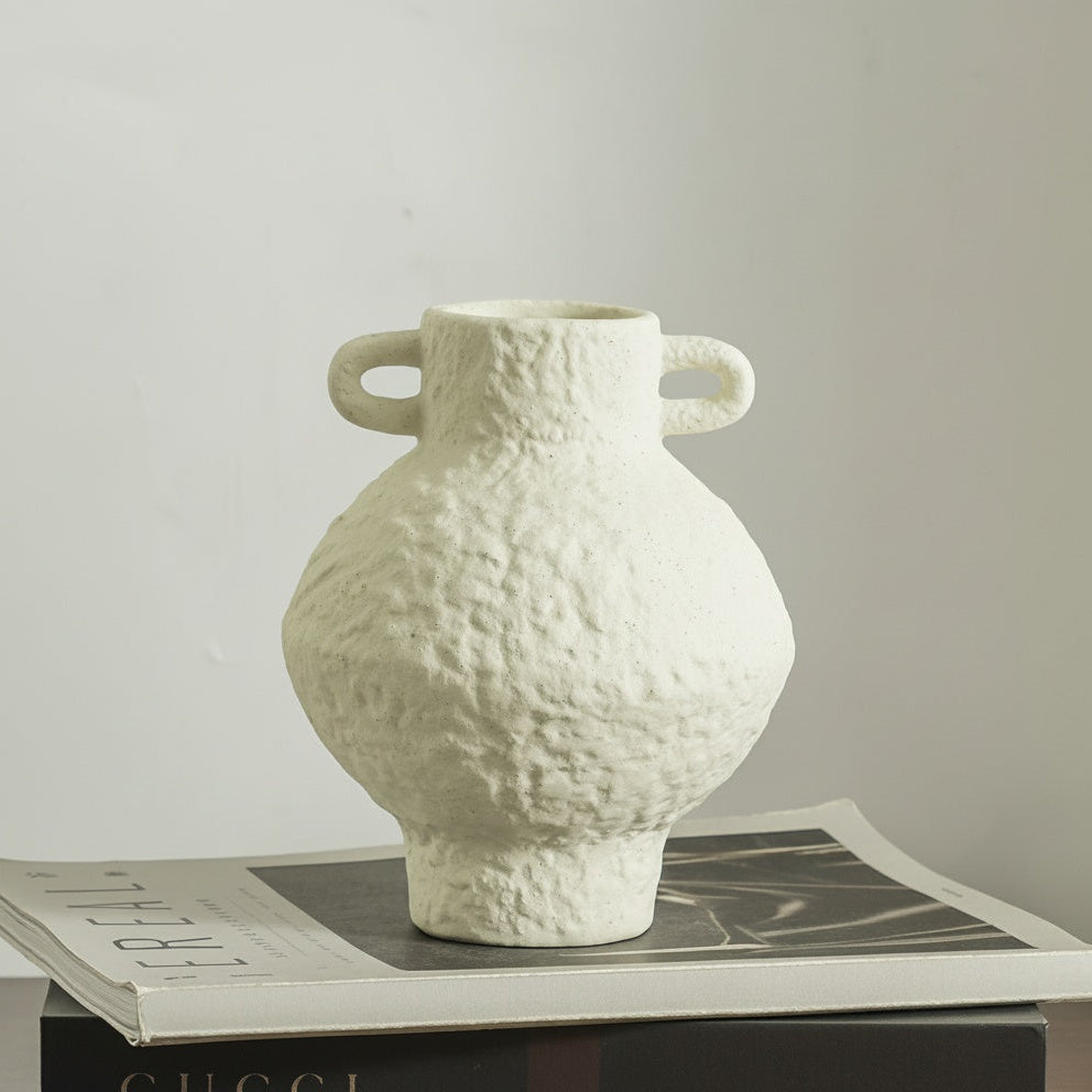 Textured Matte Round Handled Vase