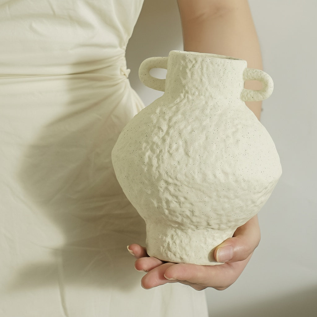 Textured Matte Round Handled Vase