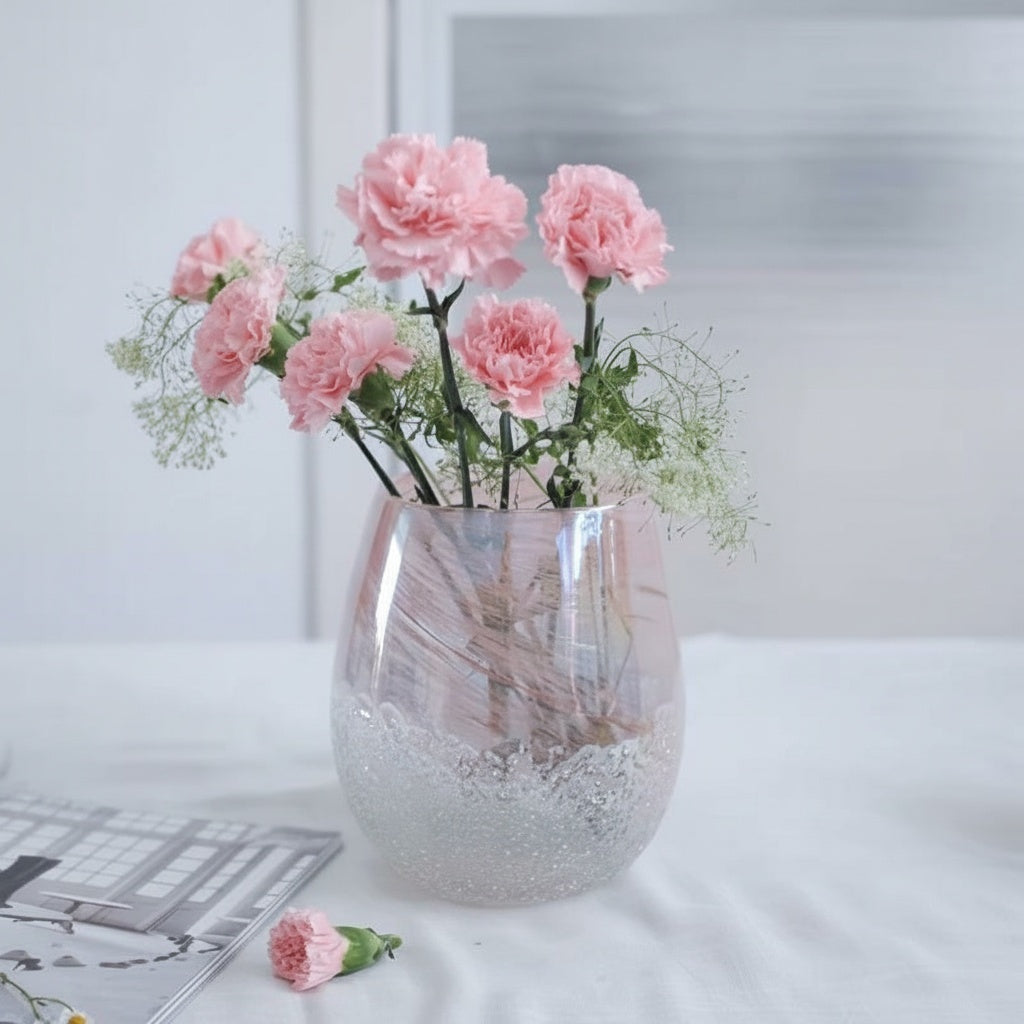 Textured Pink Glass Rounded Vase