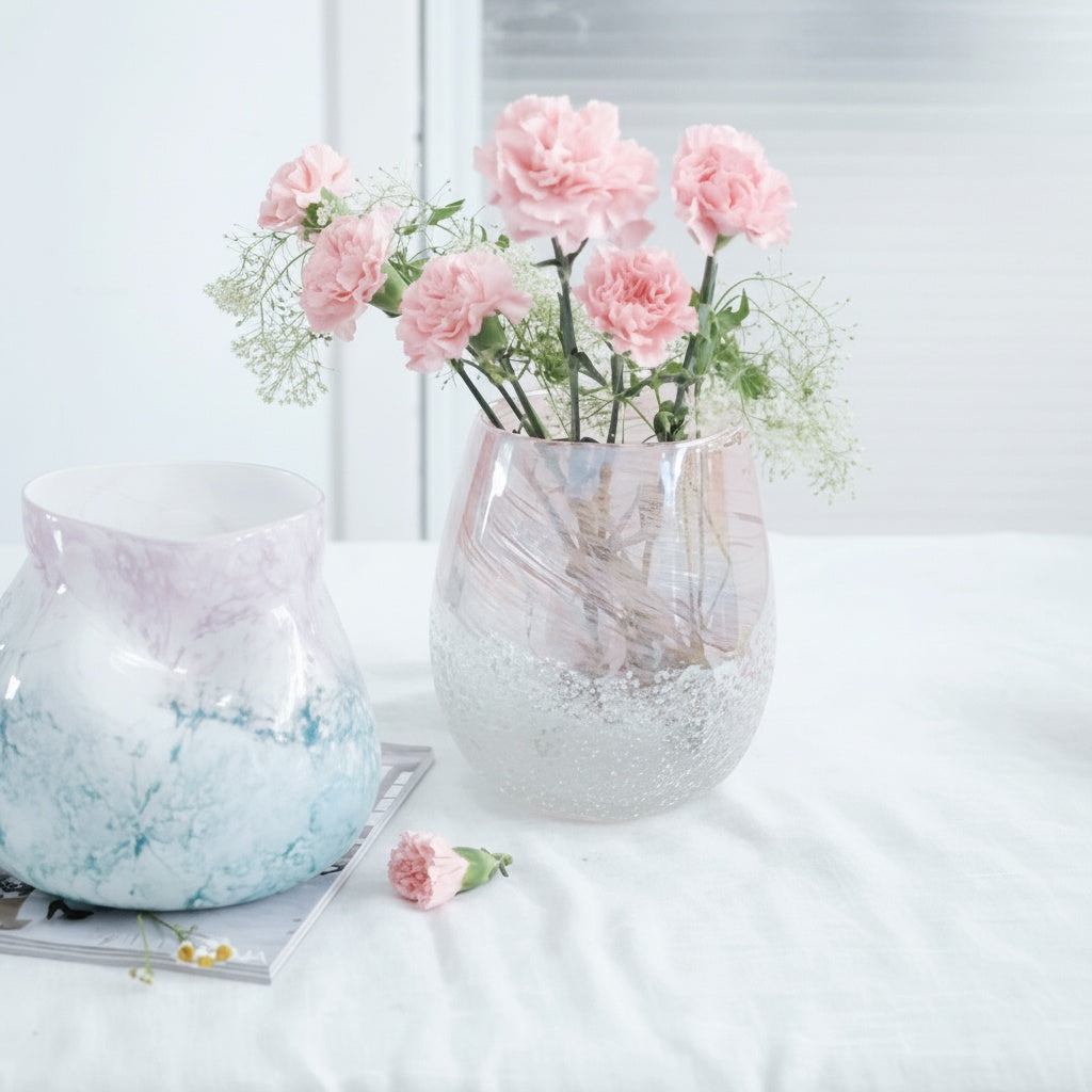 Textured Pink Glass Rounded Vase