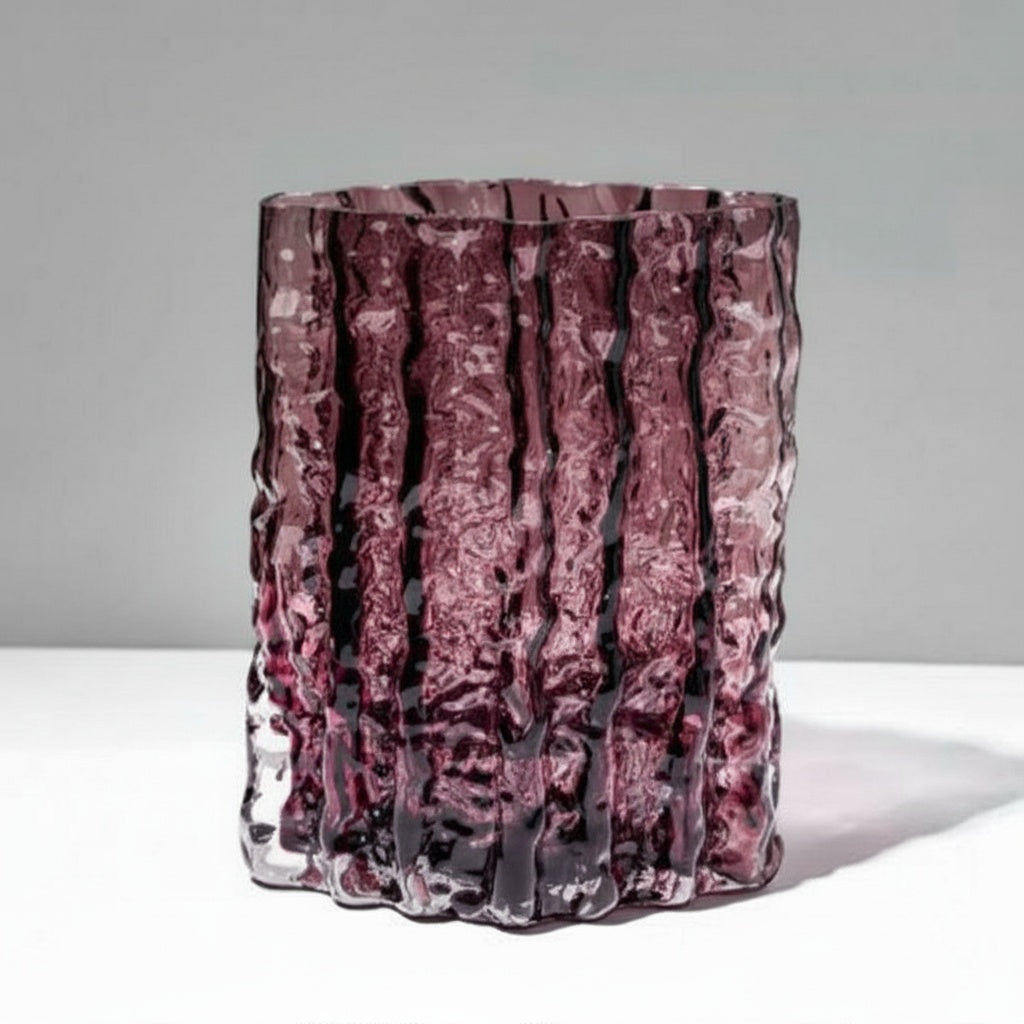 Textured Plum Glass Cylindrical Vase