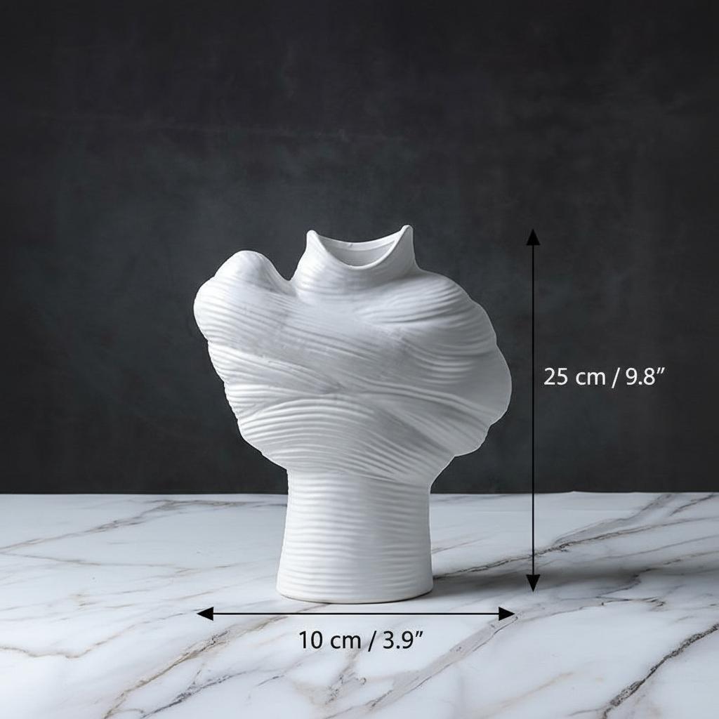 Black porcelain vase dimension guide showing height and base width