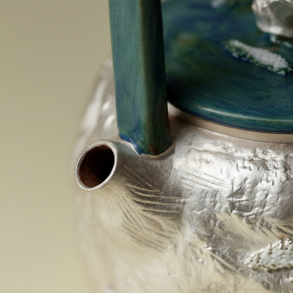 Textured Silver & Ceramic Teapot