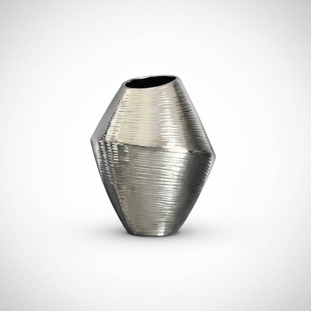 Textured Silver Geometric Vase