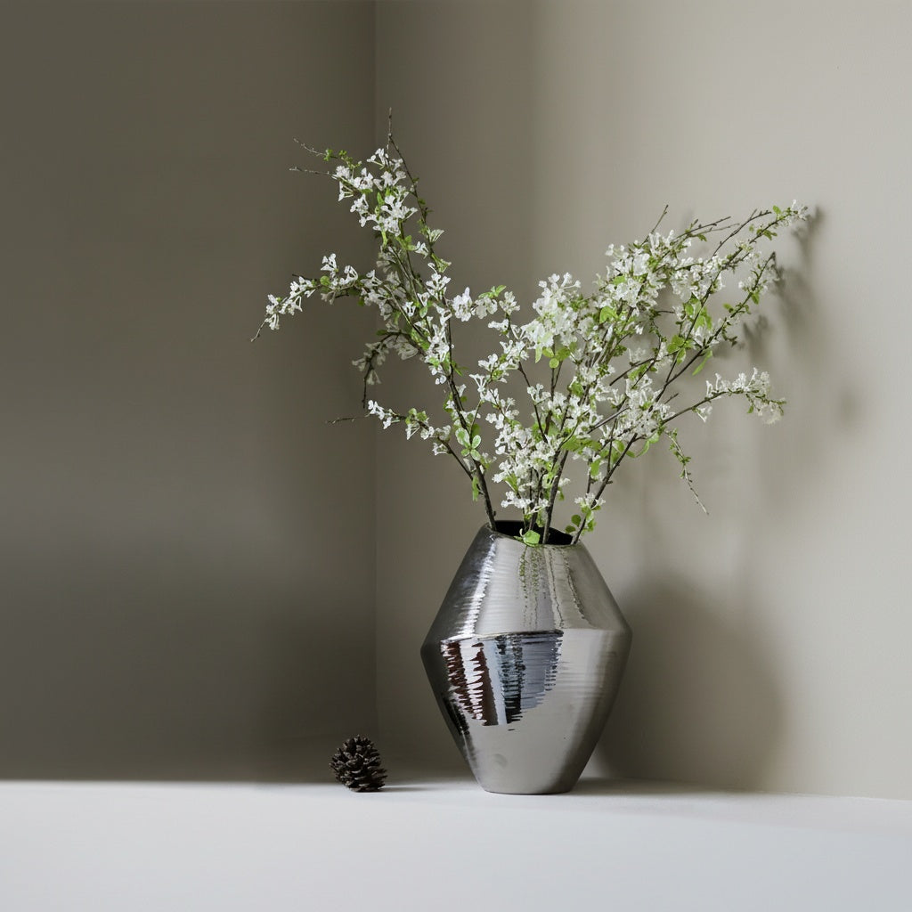 Textured Silver Geometric Vase