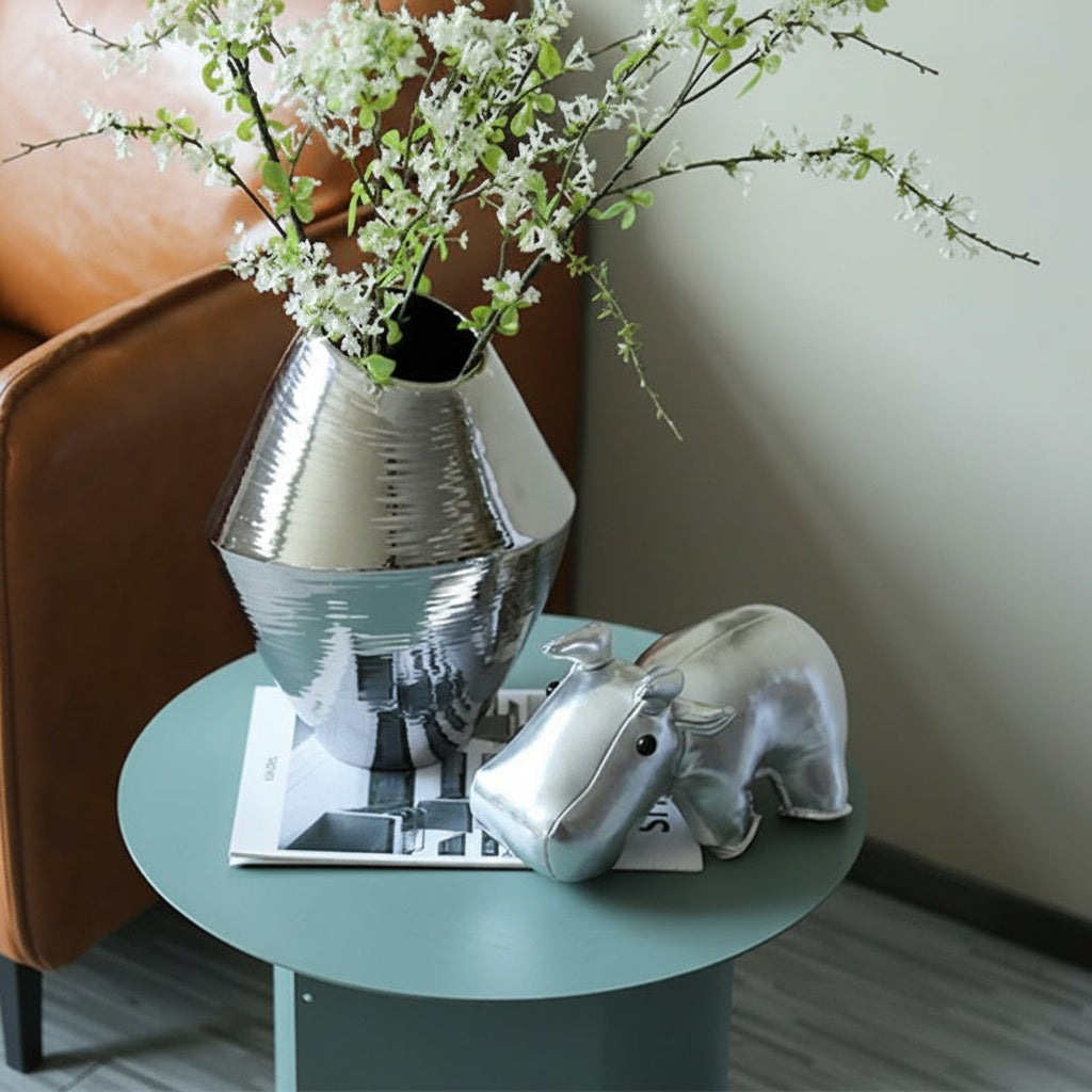 Textured Silver Geometric Vase