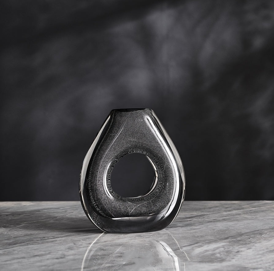 Medium smoked crystal vase front view