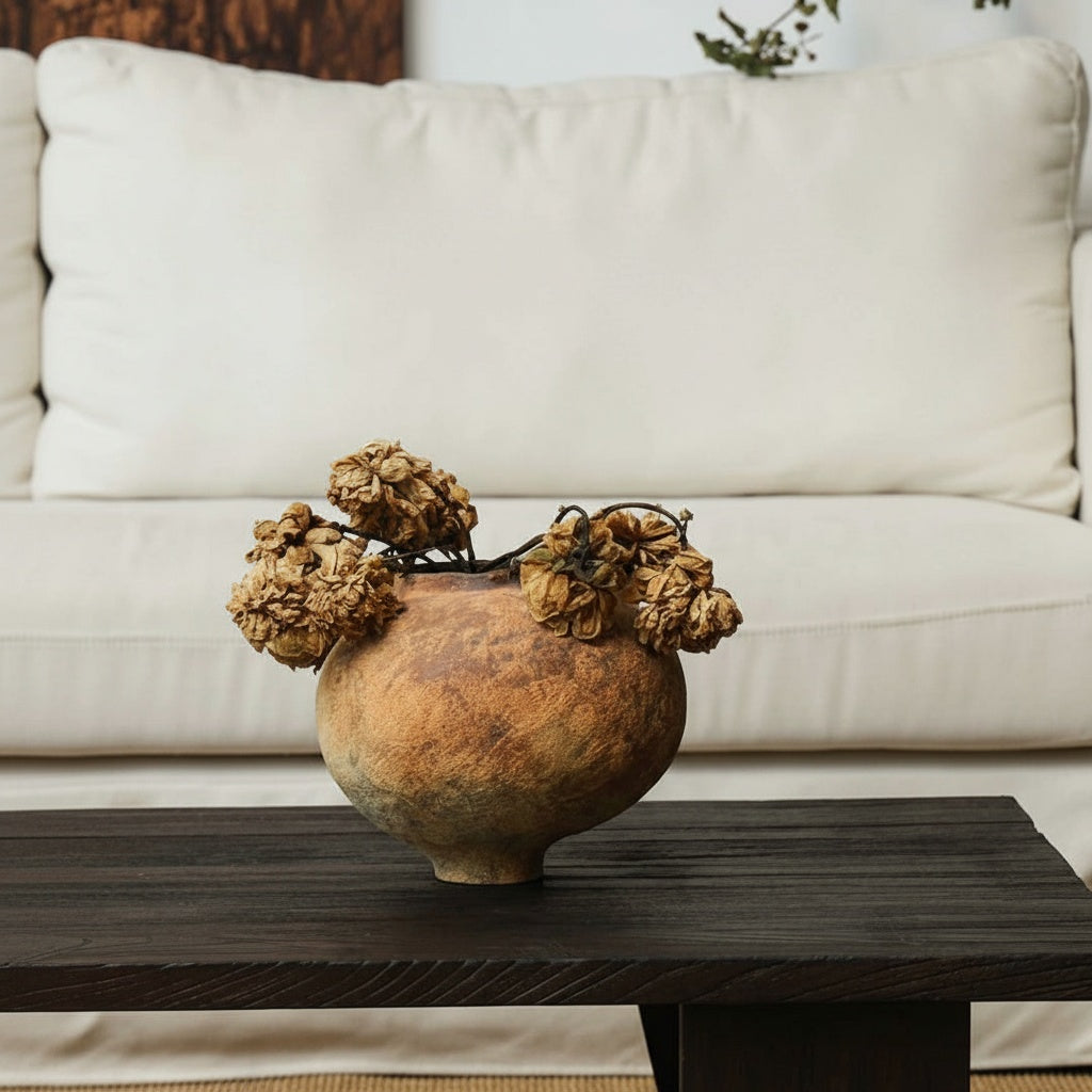 Textured Stoneware Round Vase