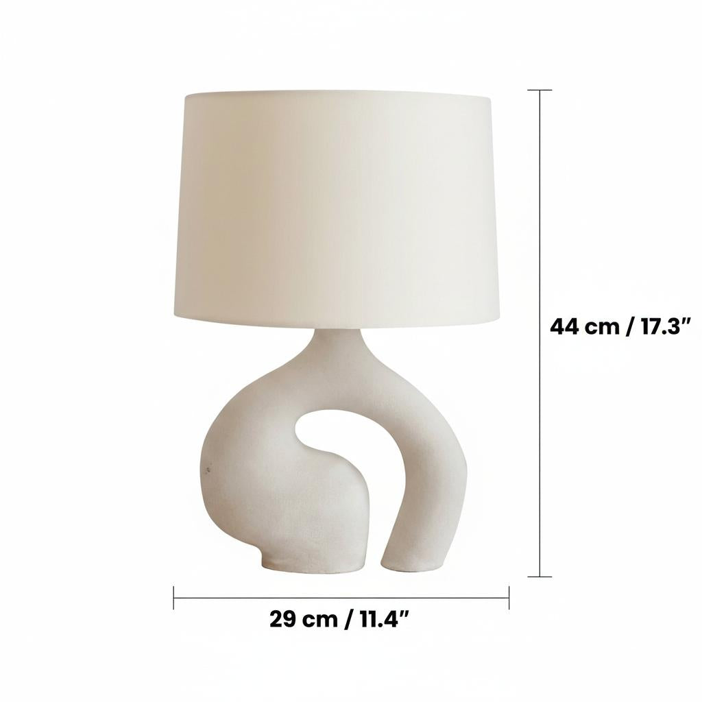Dimensions diagram of textured stoneware table lamp