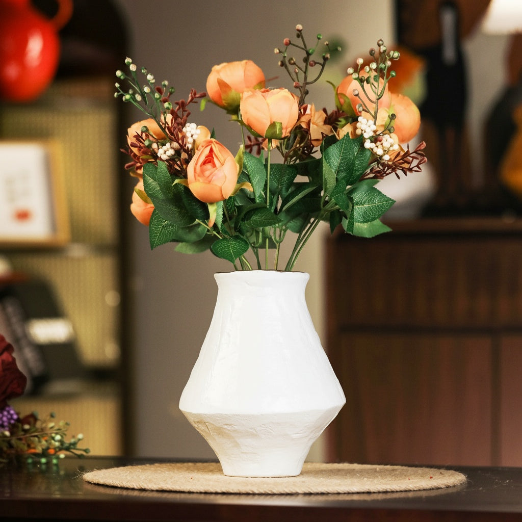 Textured White Ceramic Geometric Vase
