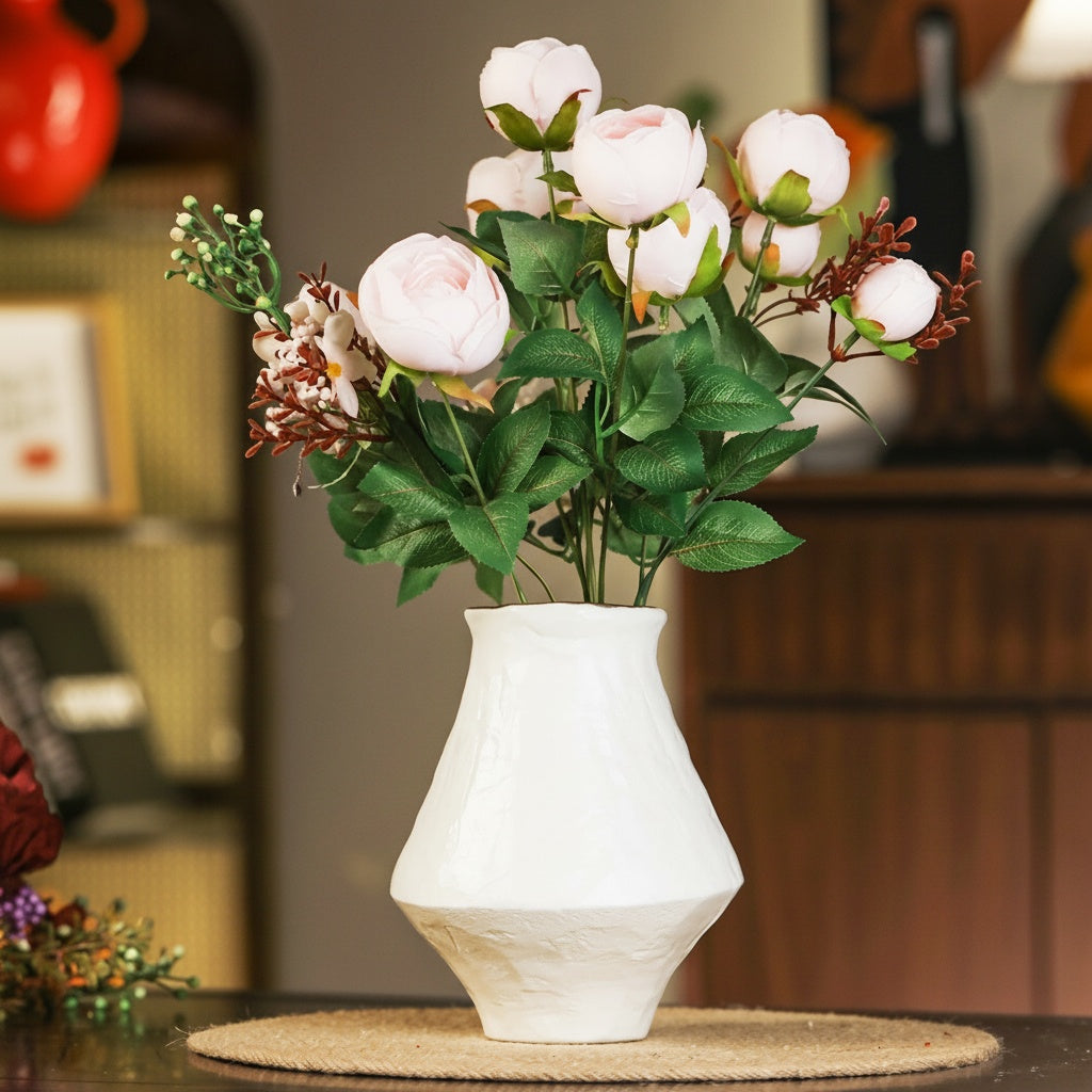 Textured White Ceramic Geometric Vase