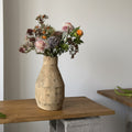 Textured Wood Tapered Vase with Floral Arrangement