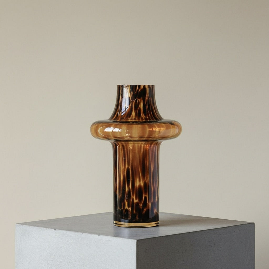 Large amber glass vase with sculptural ring shape