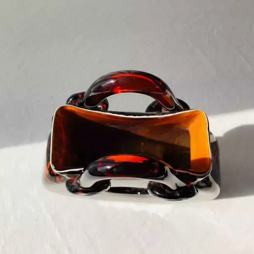 Top down view showing opening of glass purse vase