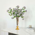 Tortoiseshell Glass Tall Trumpet Vase with Purple Flowers