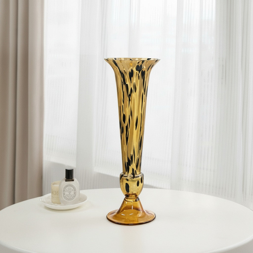 Empty Tortoiseshell Glass Tall Trumpet Vase