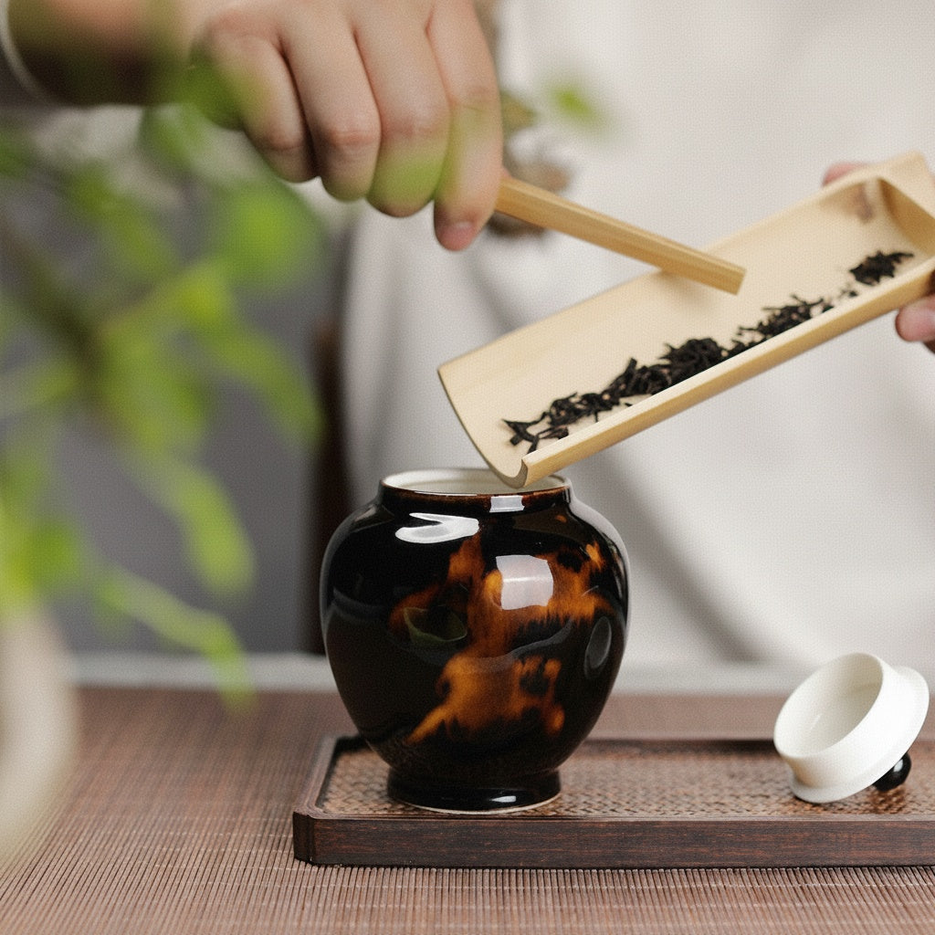 Tortoiseshell Glaze Round Tea Canister