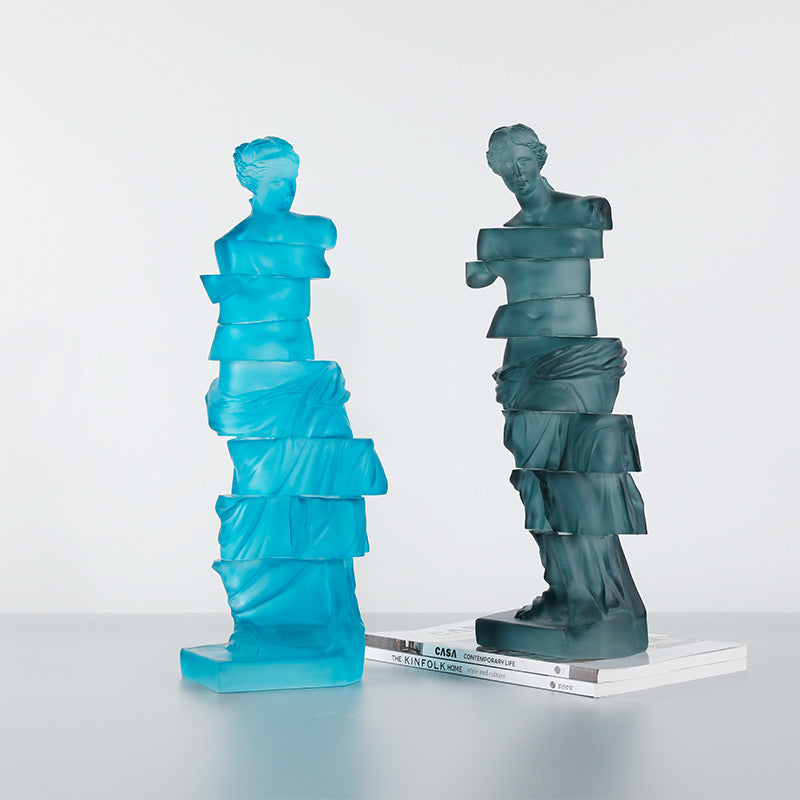 Translucent resin deconstructed Venus sculpture in blue and gray group shot