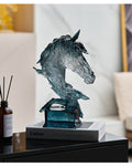 Blue resin equine statue side profile