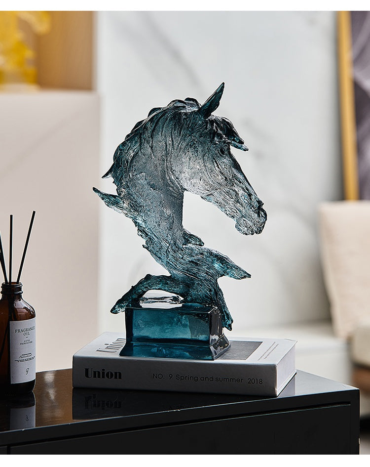 Blue resin equine statue side profile
