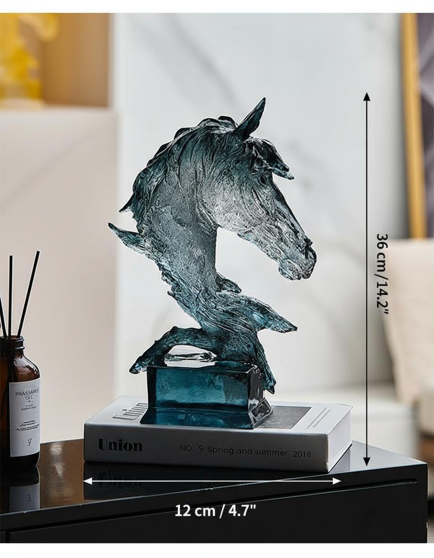 Blue horse sculpture dimensions with height and width