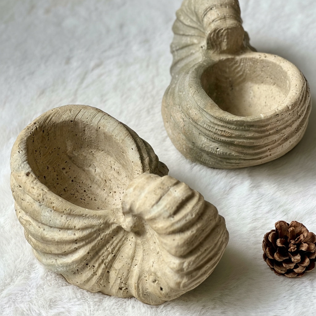 Top down view of hollow stone shell bowl