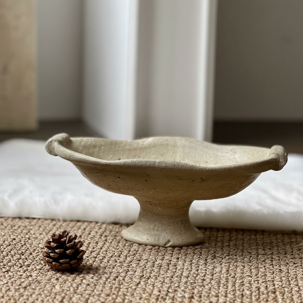 Travertine Oval Footed Bowl