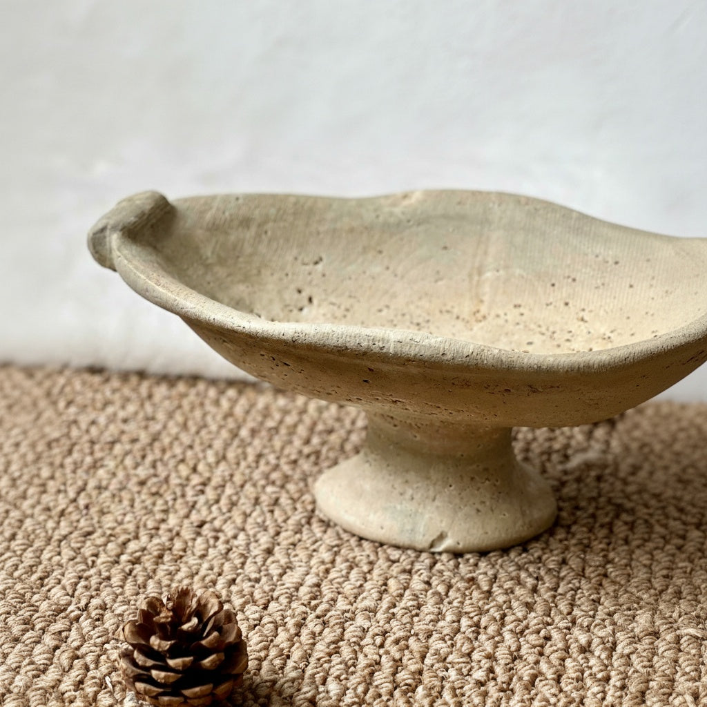 Travertine Oval Footed Bowl