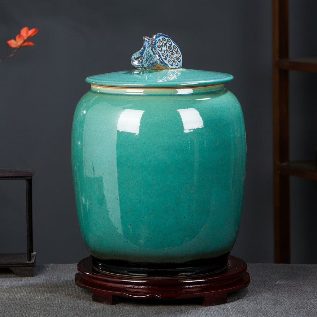 Turquoise Glazed Ceramic Decorative Jar