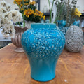 Turquoise Glazed Ceramic Floral Vase
