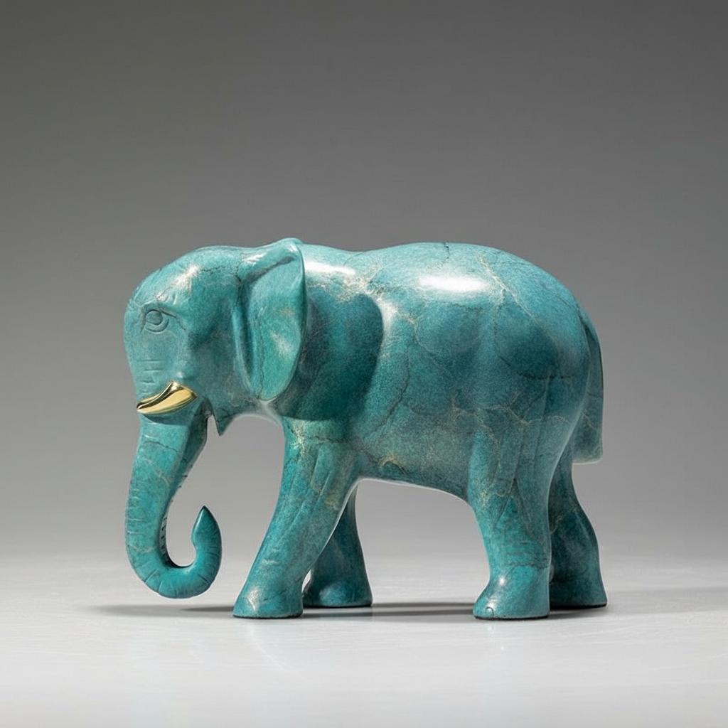 Rear angle of turquoise brass elephant figurine