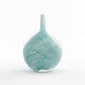 Round turquoise art glass vase with swirl pattern