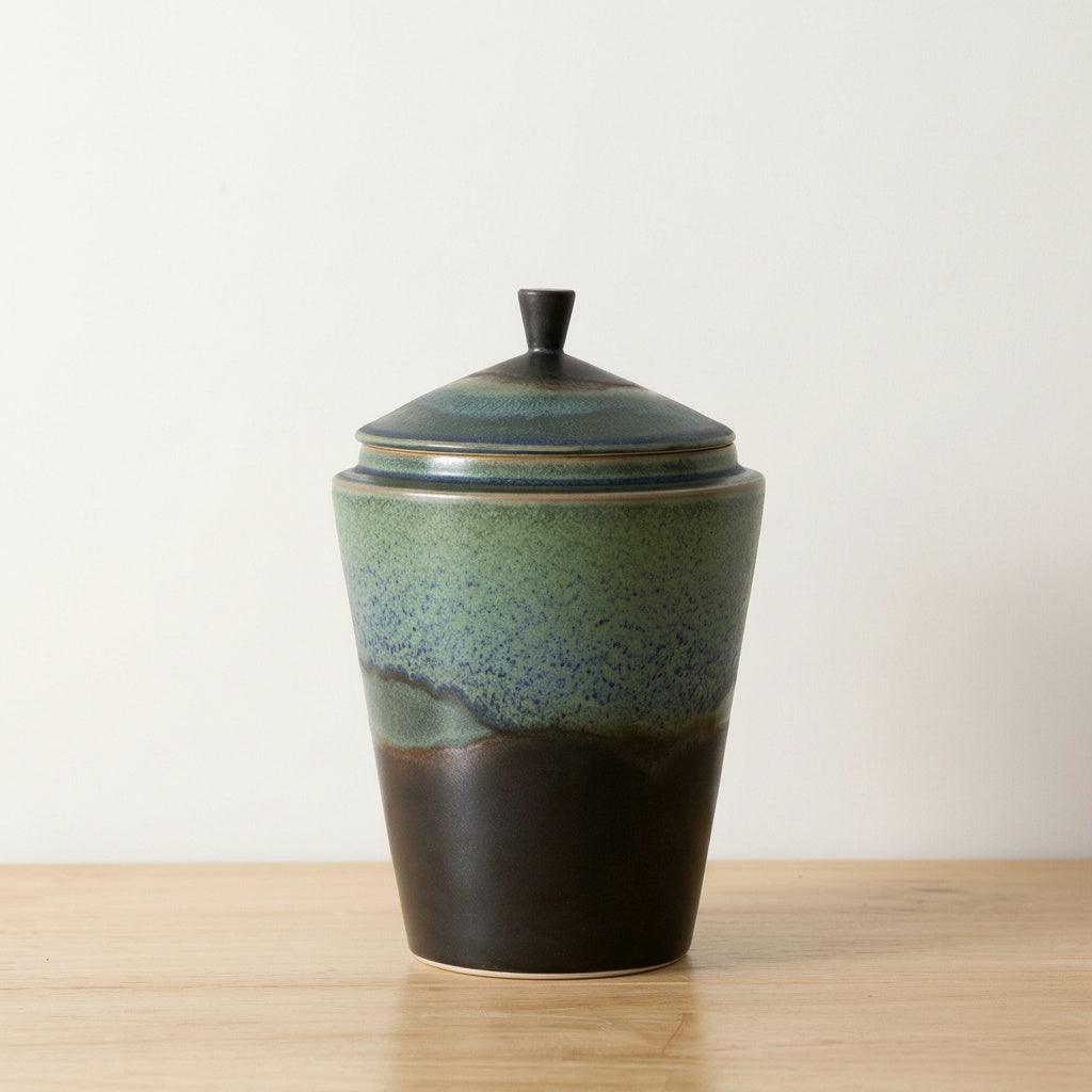 Two-Tone Glazed Ceramic Lidded Jar