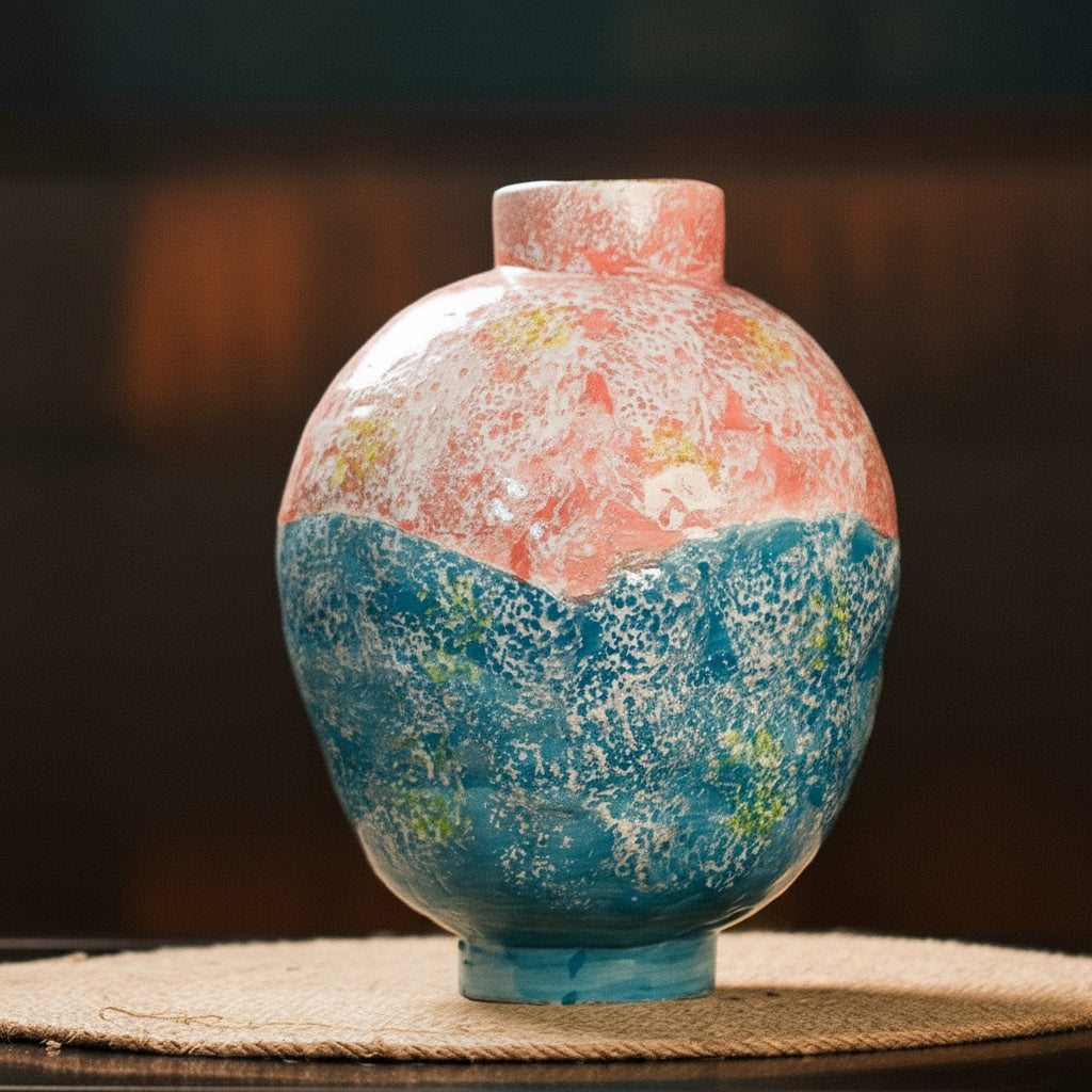 Two-Tone Textured Ceramic Round Vase