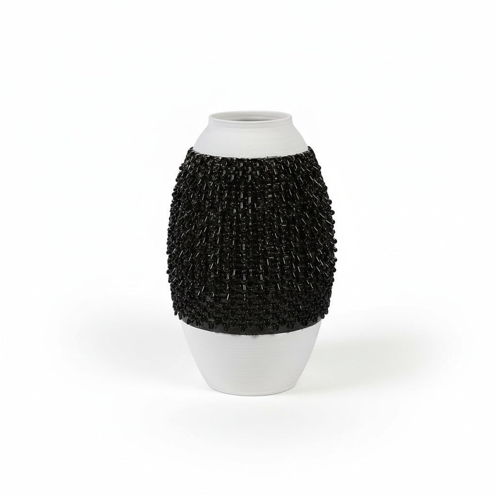 Two-Tone Textured Ceramic Vase in Black