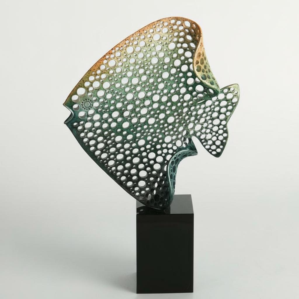 Detail angle of abstract metal fish decor