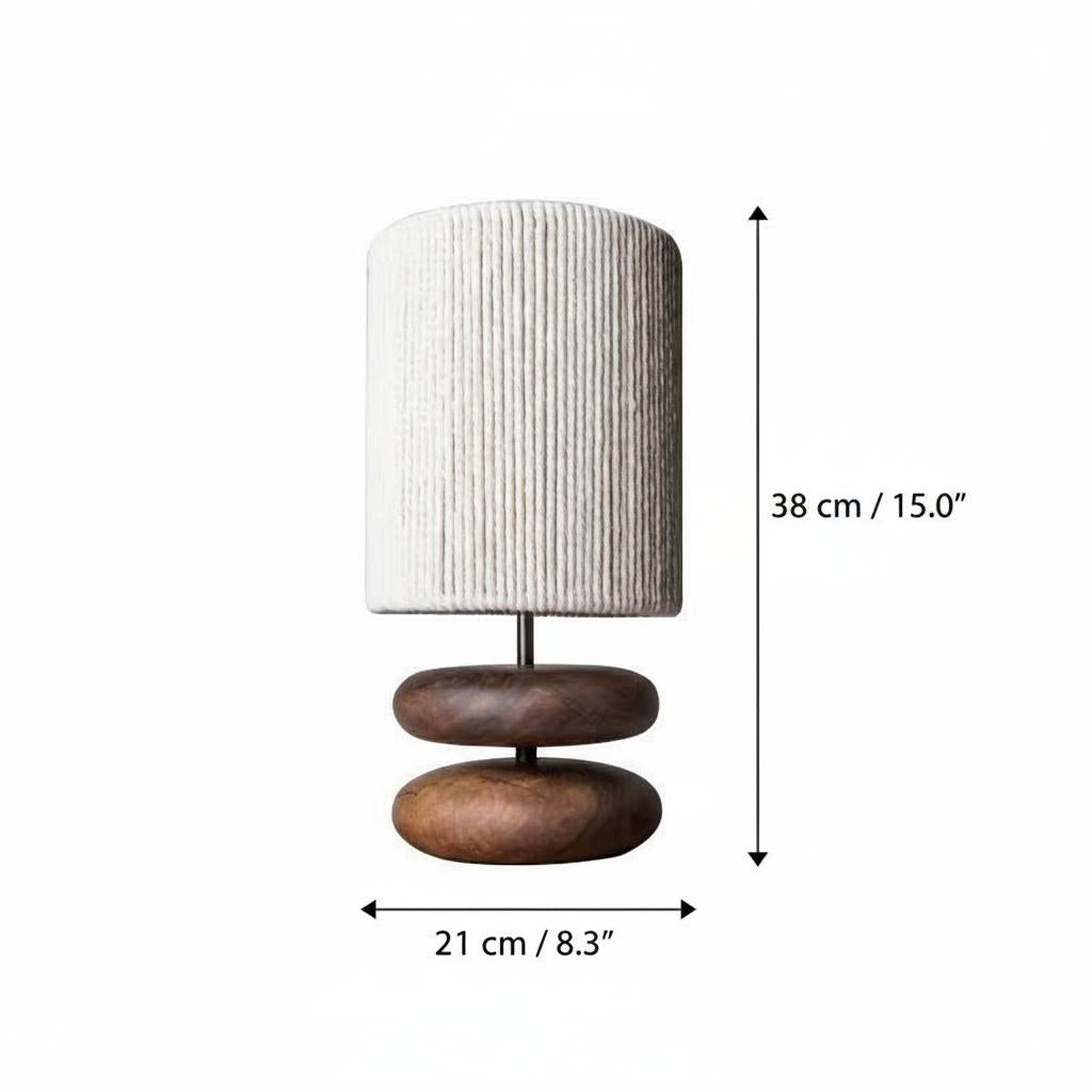 Dimensions of walnut wood stacked pebble table lamp