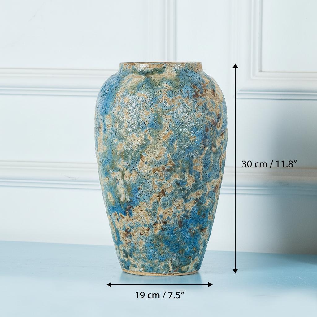 Dimensions of medium blue ceramic vase