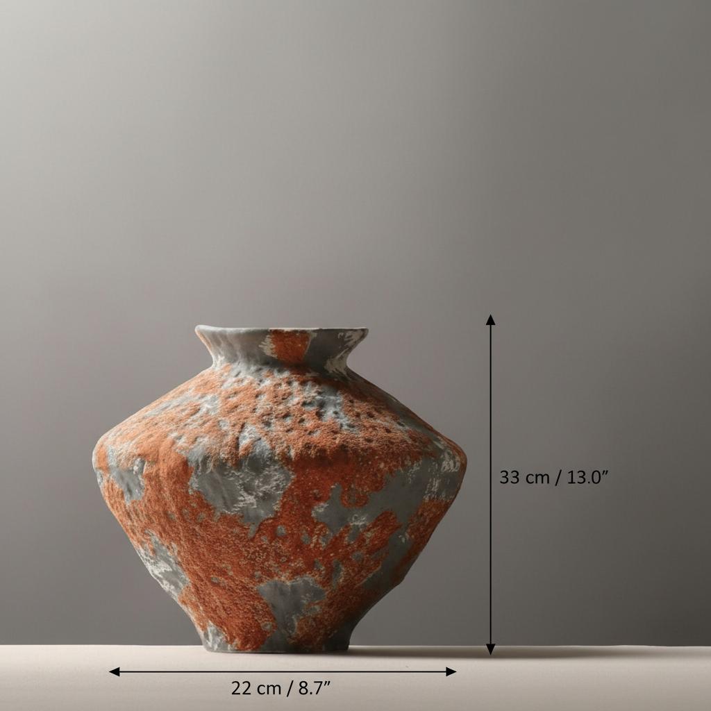 Tall weathered ceramic vase solo view