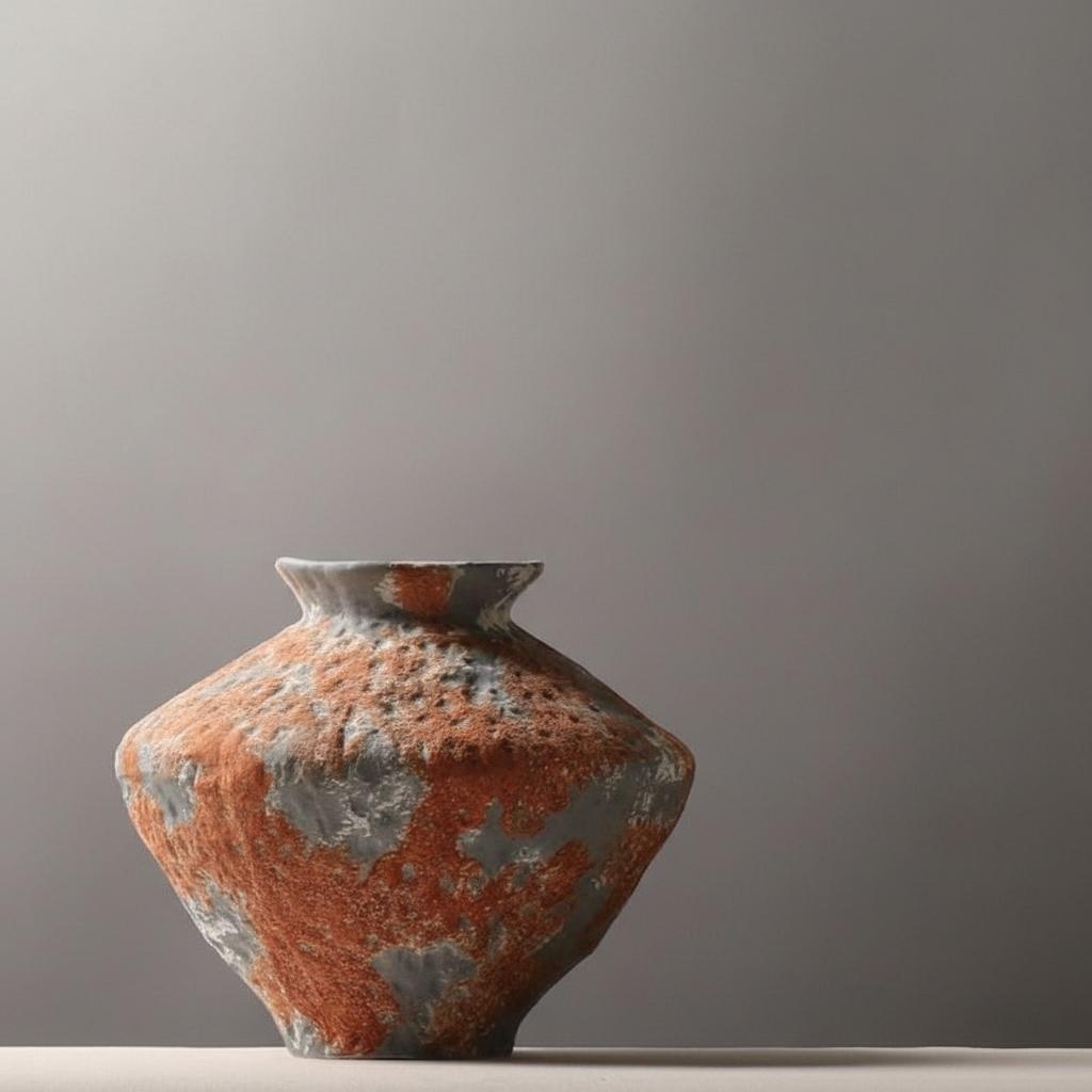 Squat textured ceramic vase front view