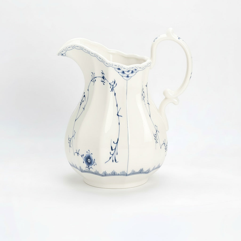 White And Blue Porcelain Fluted Pitcher