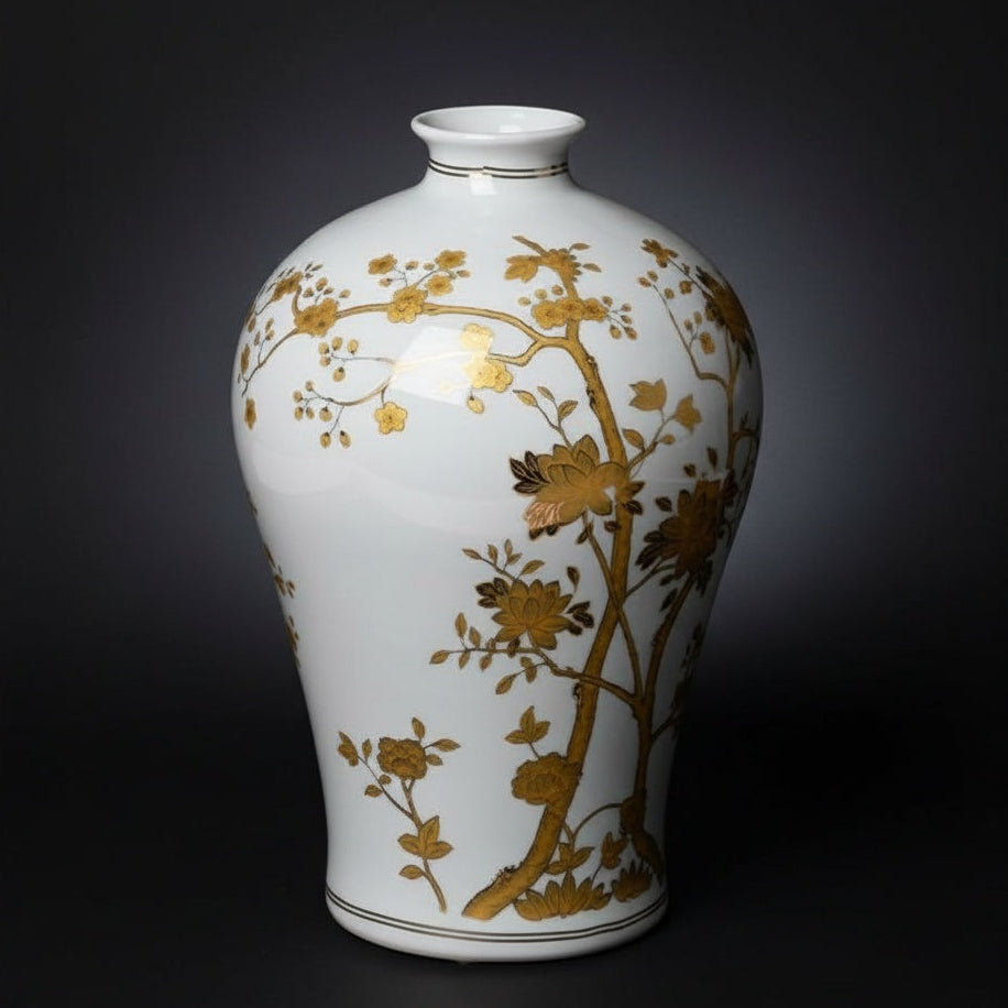 Detailed view of the White And Gold Porcelain Baluster Vase