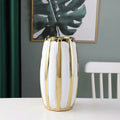 White And Gold Ribbed Ceramic Vase