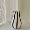 White & Brown Striped Glass Vase
