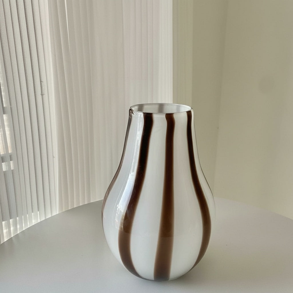 White & Brown Striped Glass Vase