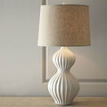 White ceramic fluted gourd table lamp front view