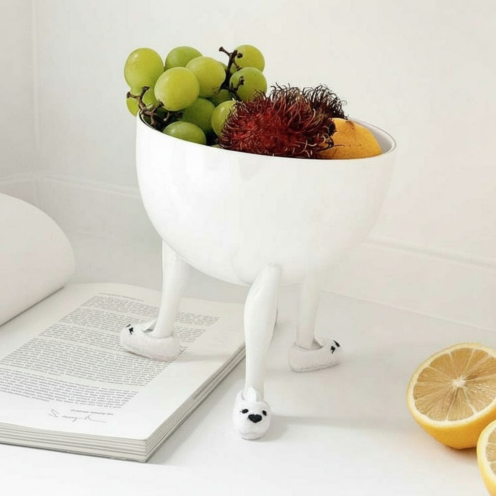 White Ceramic Footed Decorative Bowl filled with green grapes